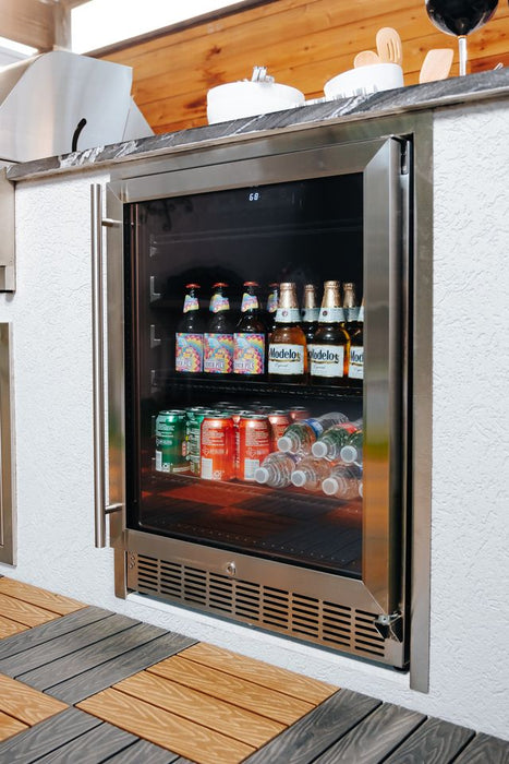 RCS 24 Inch 5.01 Cu. Ft. Stainless Steel Outdoor Refrigerator w/Glass Door - REFR2B