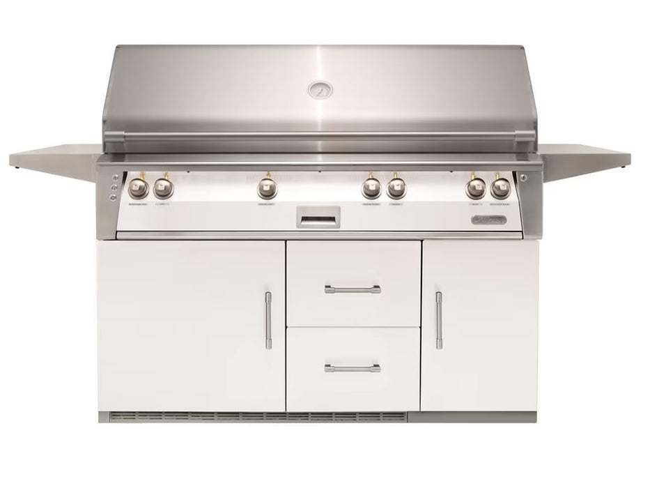 Alfresco ALXE 56-Inch Freestanding All Grill On Refrigerated Cart With Sear Zone And Rotisserie in Signal White Gloss - ALXE-56BFGR-S9003