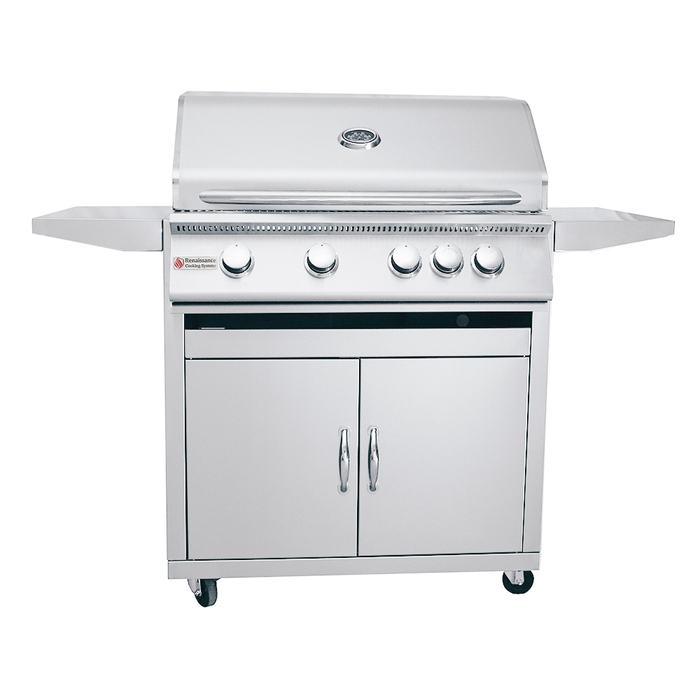RCS Premier Series 32-Inch 4-Burner Built-In Natural Gas Grill With Rear Infrared Burner & Grill Lights - RJC32AL