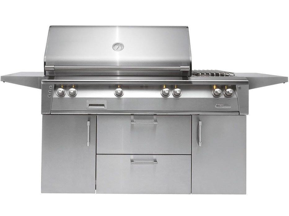 Alfresco ALXE 56-Inch Freestanding Deluxe Grill With Sear Zone, Rotisserie, And Side Burner in Stainless Steel - ALXE-56SZC