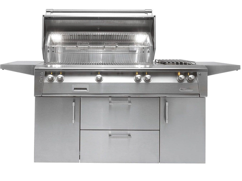 Alfresco ALXE 56-Inch Freestanding Deluxe Grill With Sear Zone, Rotisserie, And Side Burner in Stainless Steel - ALXE-56SZC