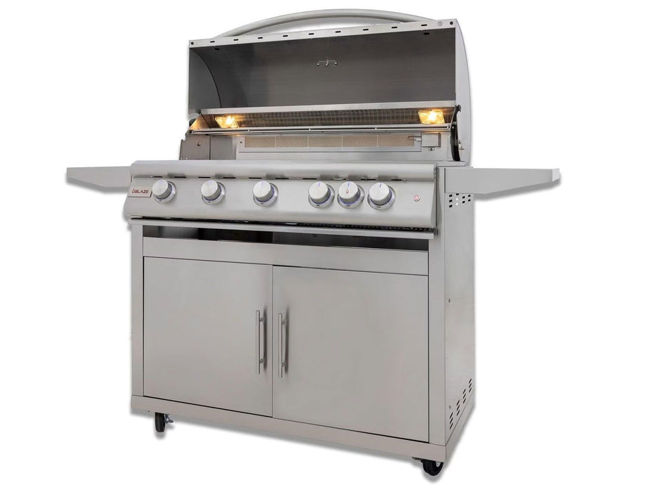 Blaze Premium LTE+ 40-Inch 5-Burner Gas Grill w/ Lift-Assist Hood & Rear Infrared Burner - BLZ-5LTE3+BLZ-5-CART-SC