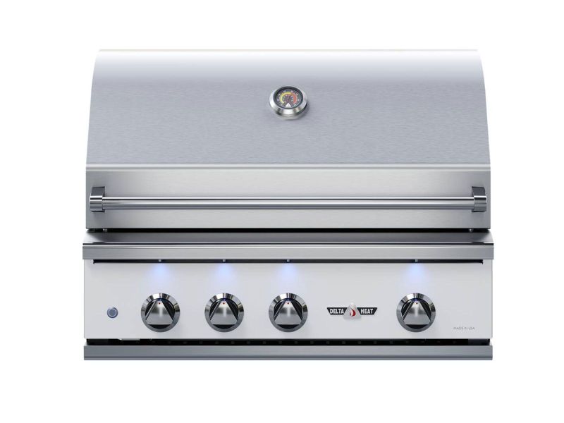 Delta Heat 32-Inch 3-Burner Built-In Gas Grill w/ Rotisserie - White Control Panel - DHBQ32R-W
