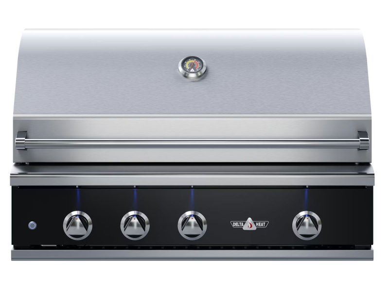 Delta Heat 38-Inch 3-Burner Built-In Gas Grill with Sear Zone & Infrared Rotisserie Burner - Black Control Panel - DHBQ38RS-K