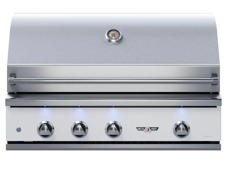 Delta Heat 38-Inch 3-Burner Built-In Gas Grill with Sear Zone & Infrared Rotisserie Burner - White Control Panel - DHBQ38RS-W