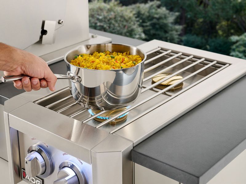 AOG 6 1/2-Foot Complete Island Package with L-Series 30-Inch 3-Burner Built-In Gas Grill & Double Side Burner - Travertine
