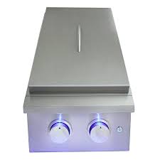 RCS Premier Series Built-In Natural Gas Double Side Burner W/ Blue LED Lights - RJCSSBL