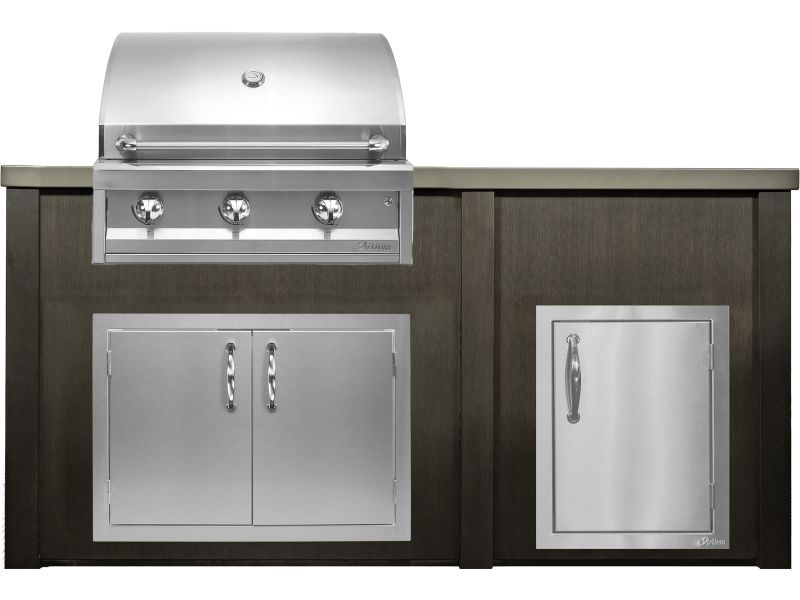 Haven 6 Ft. Outdoor Kitchen Island Antique Bronze w/ Artisan American Eagle 32-Inch Grill, 32-Inch Access Doors & 17-Inch Access Door - HART72DOORAB - AAEP-32