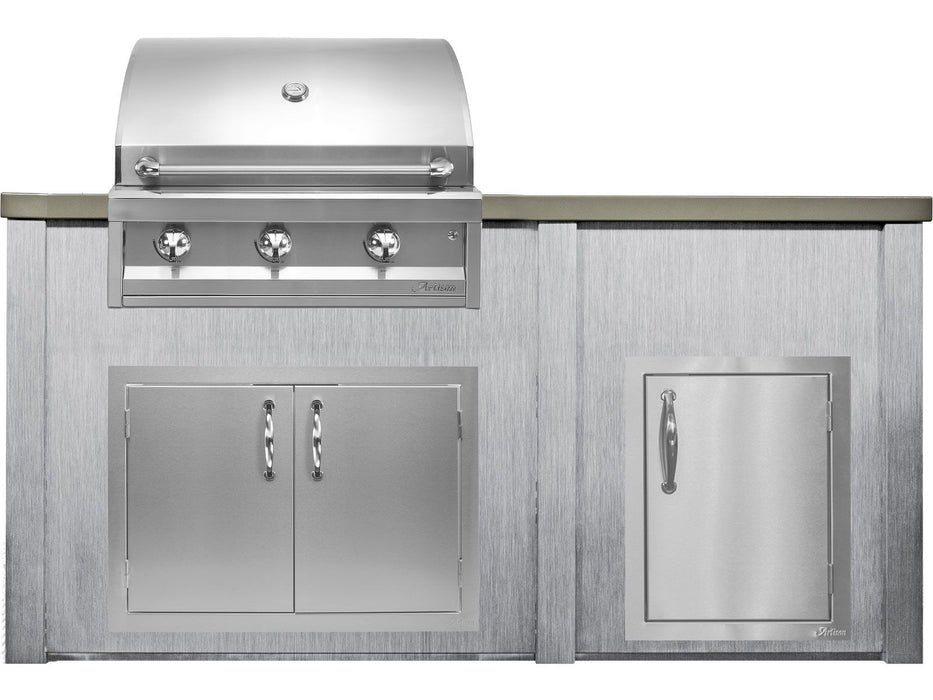 Haven 6 Ft. Outdoor Kitchen Island Harbor Gray w/ Artisan American Eagle 32-Inch Grill, 32-Inch Access Doors & 17-Inch Access Door - HART72DOORHB - AAEP-32