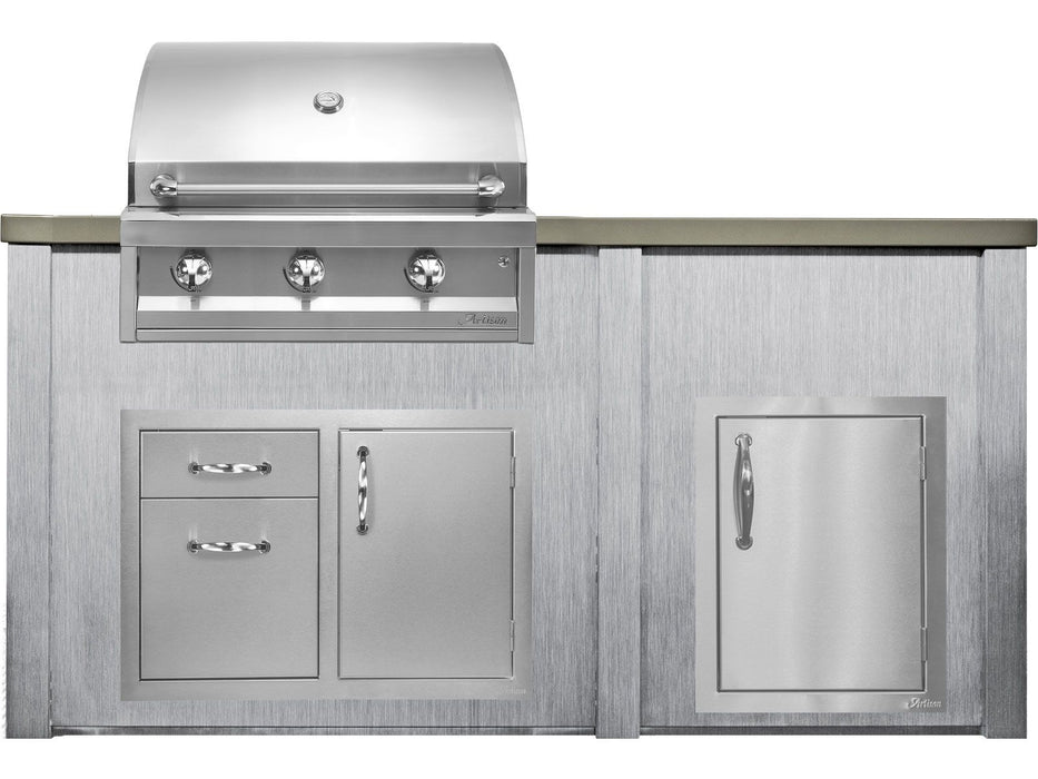 Haven 6 Ft. Outdoor Kitchen Island Harbor Gray w/ Artisan American Eagle 32-Inch Grill, 32-Inch Access Doors & 17-Inch Access Door - HART72DOORHB - AAEP-32
