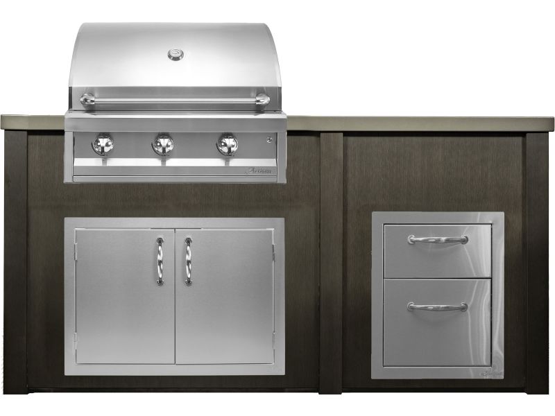 Haven 6 Ft. Outdoor Kitchen Island Antique Bronze w/ American Eagle 32-Inch Grill, Access Doors & Two Drawer Unit - HART72DRAWAB-AAEP32
