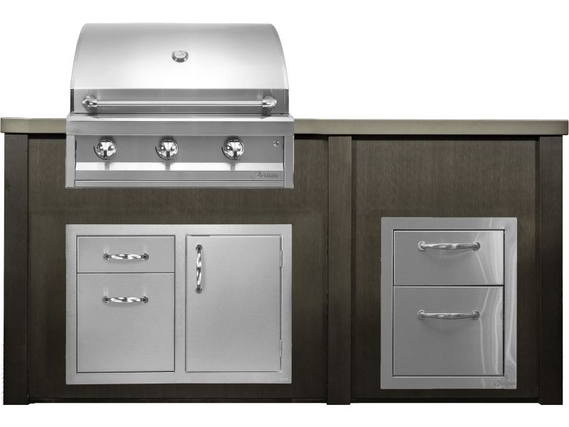 Haven 6 Ft. Outdoor Kitchen Island Antique Bronze w/ American Eagle 32-Inch Grill, Access Doors & Two Drawer Unit - HART72DRAWAB-AAEP32