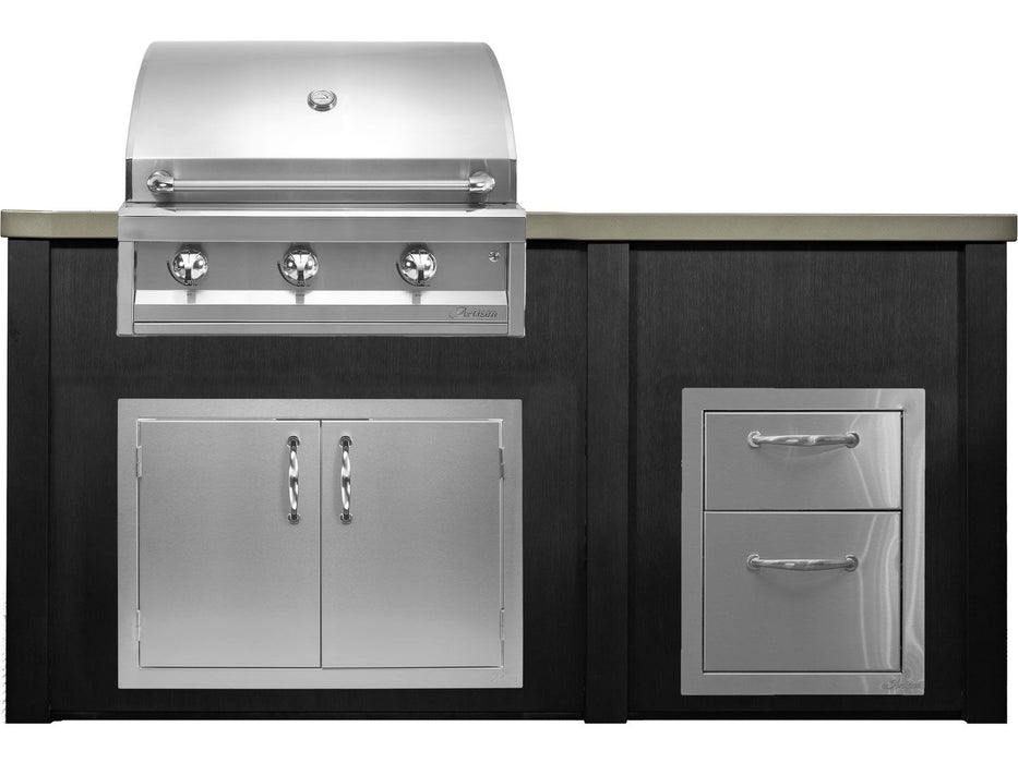 Haven 6 Ft. Outdoor Kitchen Island Brushed Black w/ American Eagle 32-Inch Grill, Access Doors & Two Drawer Unit - HART72DRAWBB-AAEP32
