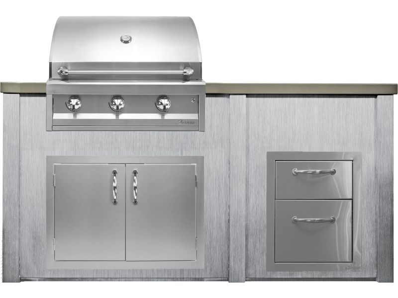 Haven 6 Ft. Outdoor Kitchen Island Harbor Gray w/ American Eagle 32-Inch Grill, Access Doors & Two Drawer Unit - HART72DRAWHB-AAEP32