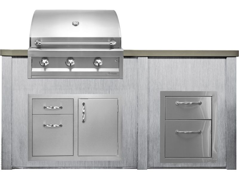 Haven 6 Ft. Outdoor Kitchen Island Harbor Gray w/ American Eagle 32-Inch Grill, Access Doors & Two Drawer Unit - HART72DRAWHB-AAEP32