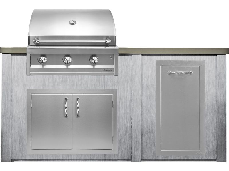 Haven 6 Ft. Outdoor Kitchen Island Harbor Gray w/ Artisan American Eagle 32-Inch Grill,Access Doors & Trash Center - HART72TRASHHG - AAEP-32