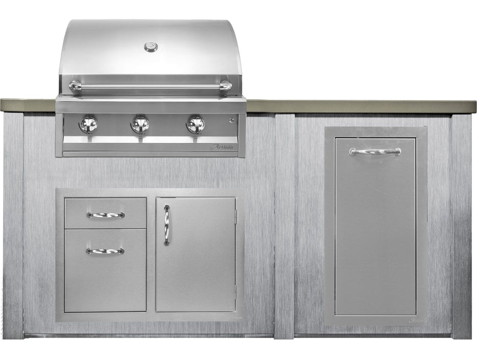 Haven 6 Ft. Outdoor Kitchen Island Harbor Gray w/ Artisan American Eagle 32-Inch Grill,Access Doors & Trash Center - HART72TRASHHG - AAEP-32