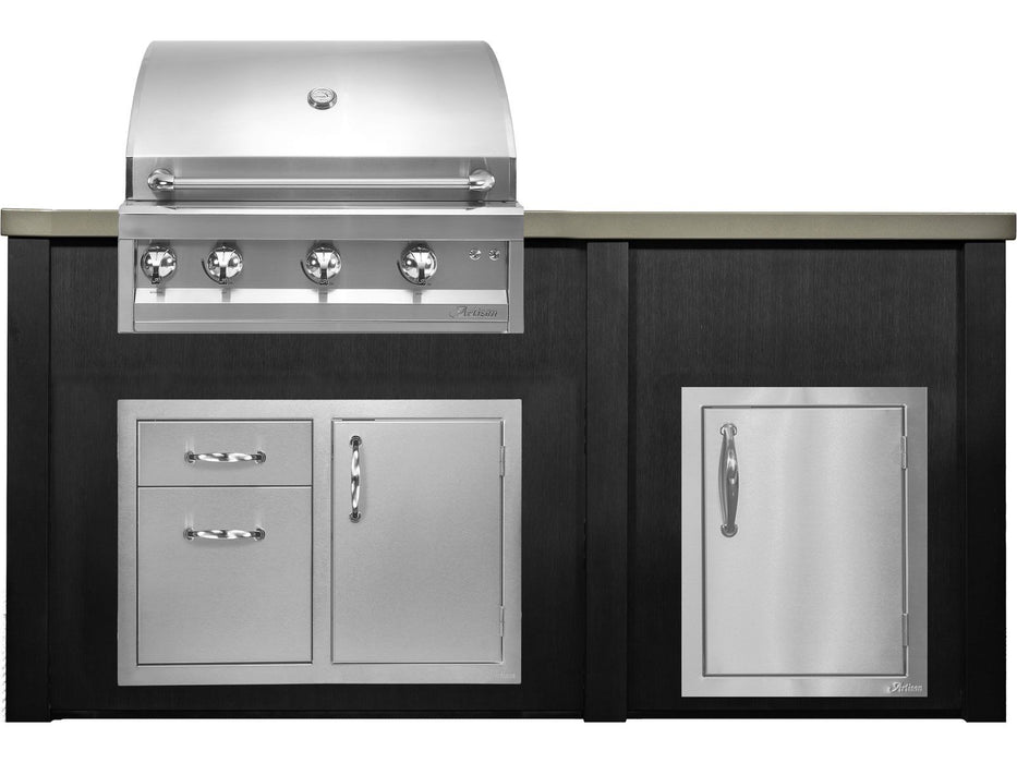 Haven 6 Ft. Outdoor Kitchen Island Brushed Black w/ Artisan Professional 32-Inch Grill, 32-Inch Access Doors & 17-Inch Access Door - HART72DOORBB
