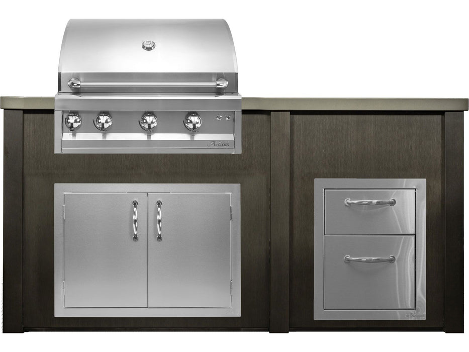 Haven 6 Ft. Outdoor Kitchen Island Antique Bronze w/ Artisan Professional 32-Inch Grill, Access Doors & Two Drawer Unit - HART72DRAWAB