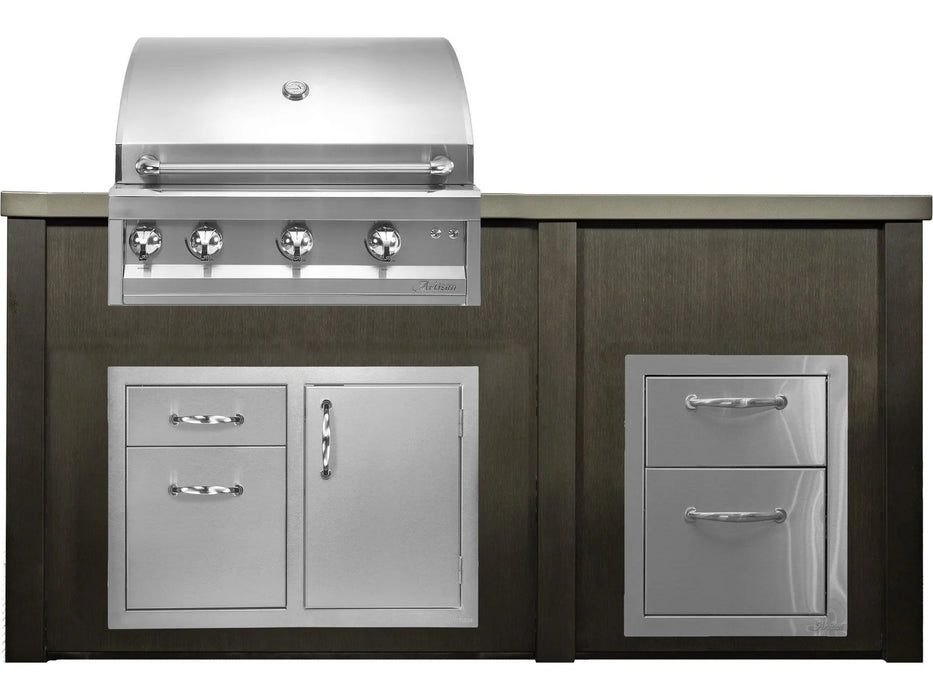 Haven 6 Ft. Outdoor Kitchen Island Antique Bronze w/ Artisan Professional 32-Inch Grill, Access Doors & Two Drawer Unit - HART72DRAWAB