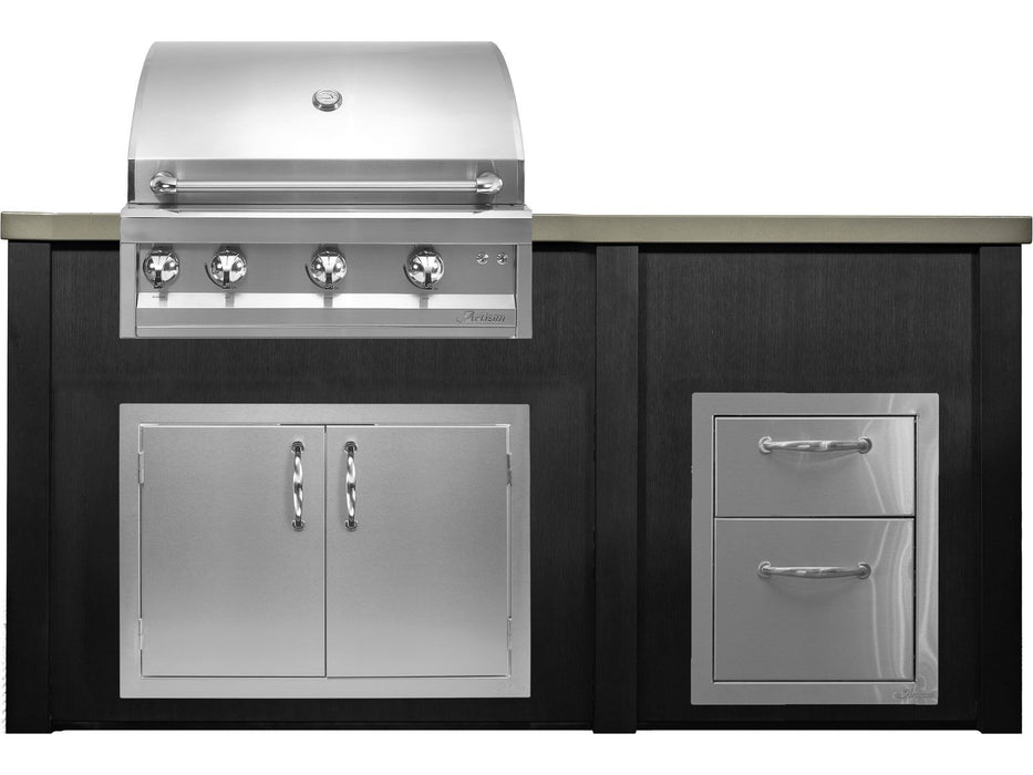 Haven 6 Ft. Outdoor Kitchen Island Brushed Black w/ Artisan Professional 32-Inch Grill, Access Doors & Two Drawer Unit - HART72DRAWBB