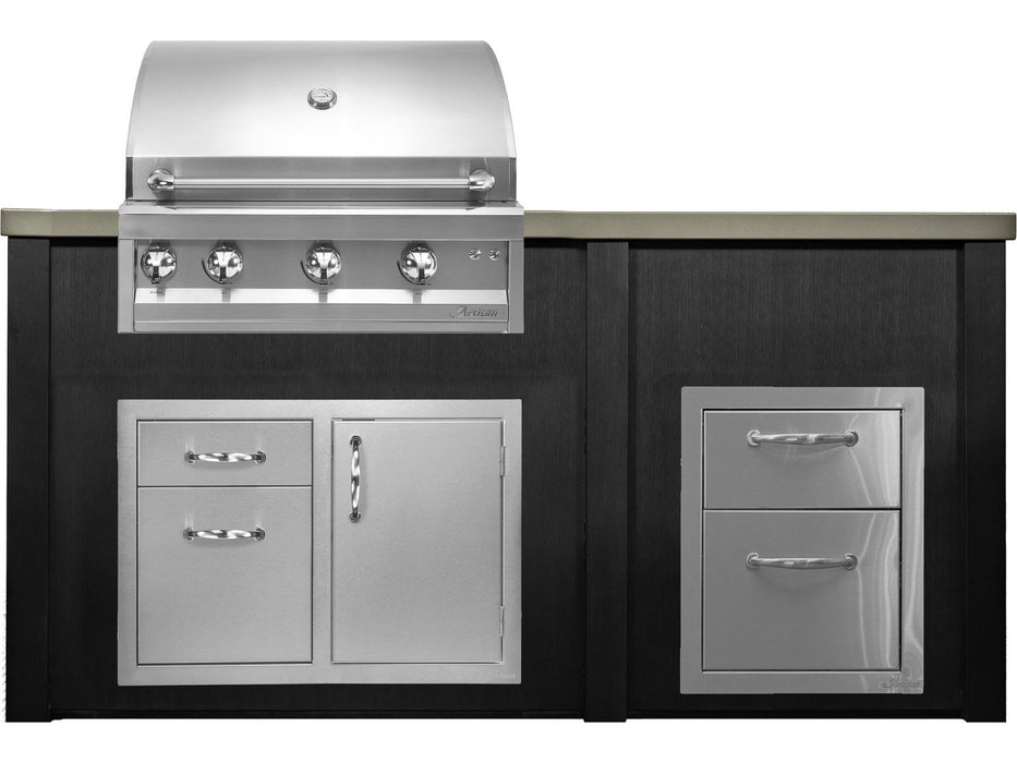 Haven 6 Ft. Outdoor Kitchen Island Brushed Black w/ Artisan Professional 32-Inch Grill, Access Doors & Two Drawer Unit - HART72DRAWBB