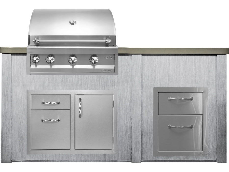 Haven 6 Ft. Outdoor Kitchen Island Harbor Gray w/ Artisan Professional 32-Inch Grill, Access Doors & Two Drawer Unit - HART72DRAWHB