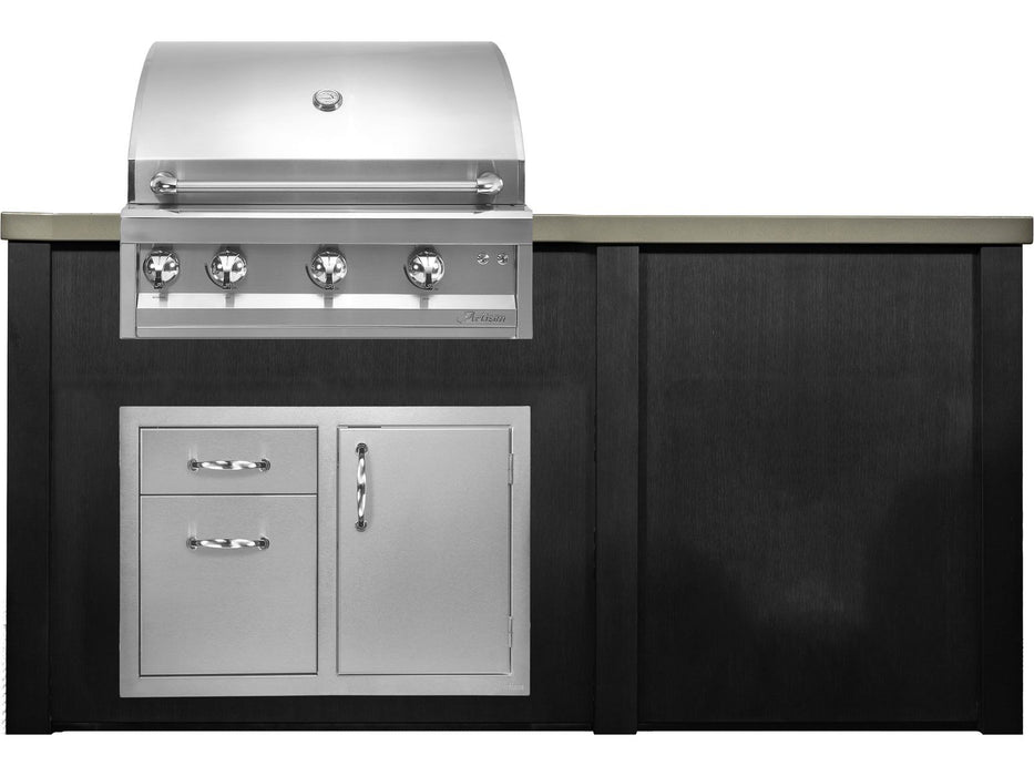 Haven 6 Ft. Outdoor Kitchen Island Brushed Black w/ Artisan Professional 32-Inch Grill, Access Doors - HART72PANBB