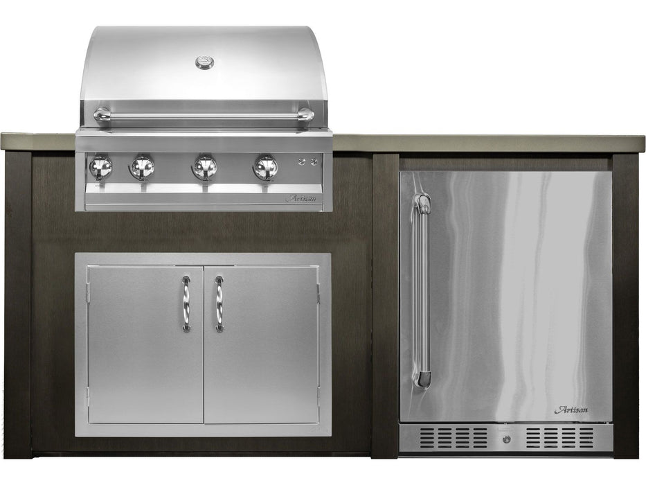 Haven 6 Ft. Outdoor Kitchen Island Antique Bronze w/ Artisan Professional 32-Inch Grill, 32-Inch Access Doors & 24-Inch Refrigerator -HART72REFAB