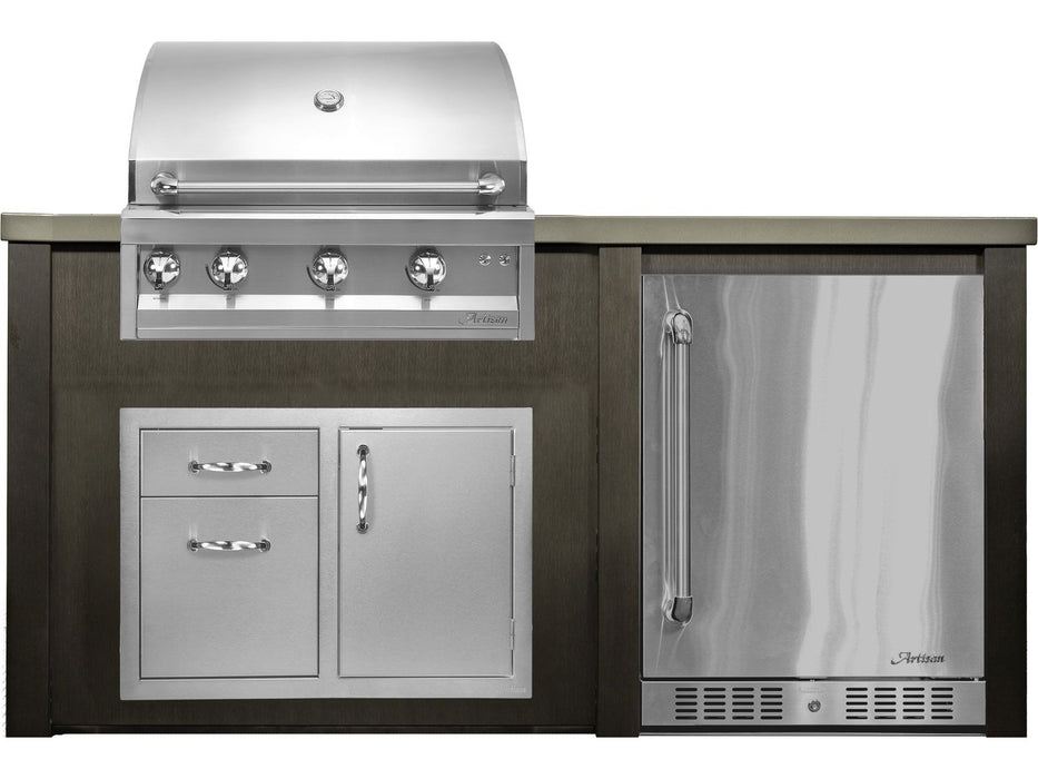 Haven 6 Ft. Outdoor Kitchen Island Antique Bronze w/ Artisan Professional 32-Inch Grill, 32-Inch Access Doors & 24-Inch Refrigerator -HART72REFAB