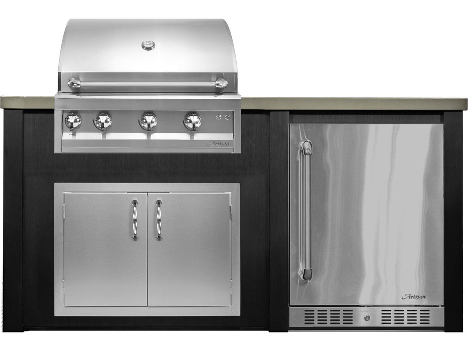Haven 6 Ft. Outdoor Kitchen Island Brushed Black w/ Artisan Professional 32-Inch Grill, 32-Inch Access Doors & 24-Inch Refrigerator -HART72REFBB