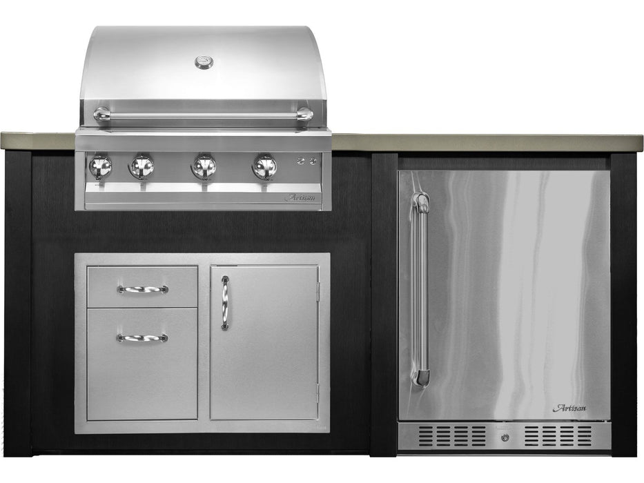 Haven 6 Ft. Outdoor Kitchen Island Brushed Black w/ Artisan Professional 32-Inch Grill, 32-Inch Access Doors & 24-Inch Refrigerator -HART72REFBB