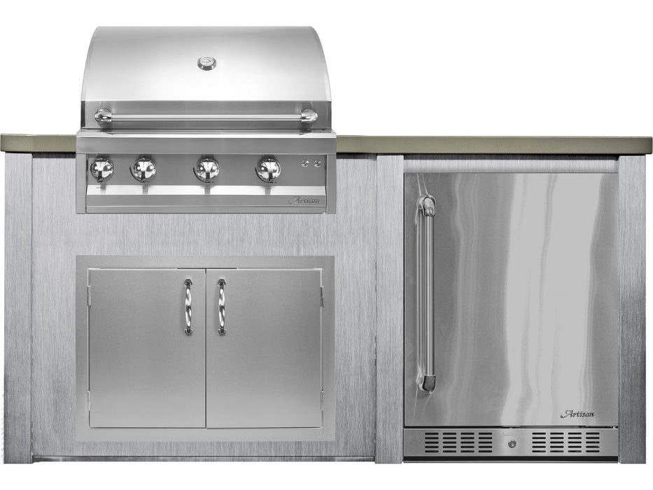 Haven 6 Ft. Outdoor Kitchen Island Harbor Gray w/ Artisan Professional 32-Inch Grill, 32-Inch Access Doors & 24-Inch Refrigerator -HART72REFHG