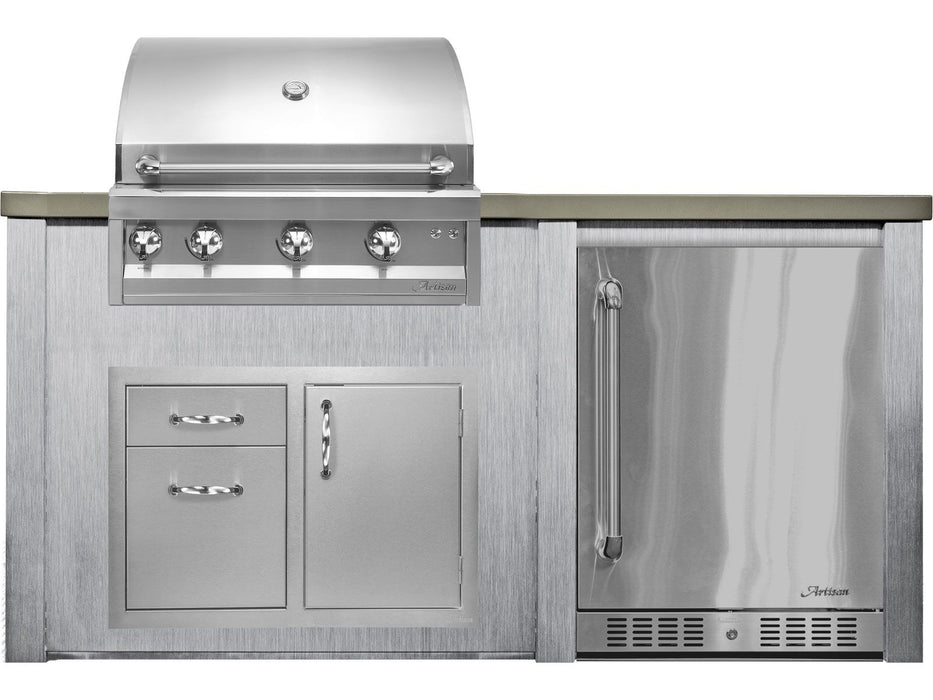 Haven 6 Ft. Outdoor Kitchen Island Harbor Gray w/ Artisan Professional 32-Inch Grill, 32-Inch Access Doors & 24-Inch Refrigerator -HART72REFHG