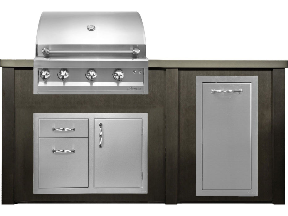 Haven 6 Ft. Outdoor Kitchen Island Antique Bronze w/ Artisan Professional 32-Inch Grill, Access Doors & Trash Center - HART72TRASHAB