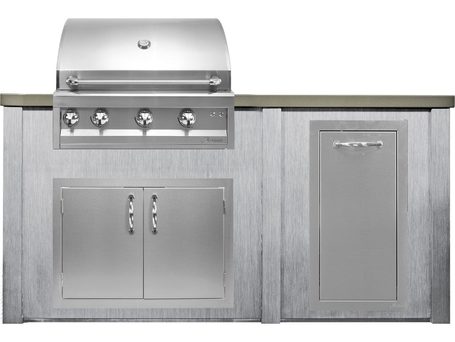 Haven 6 Ft. Outdoor Kitchen Island Harbor Gray w/ Artisan Professional 32-Inch Grill, Access Doors & Trash Center - HART72TRASHHG