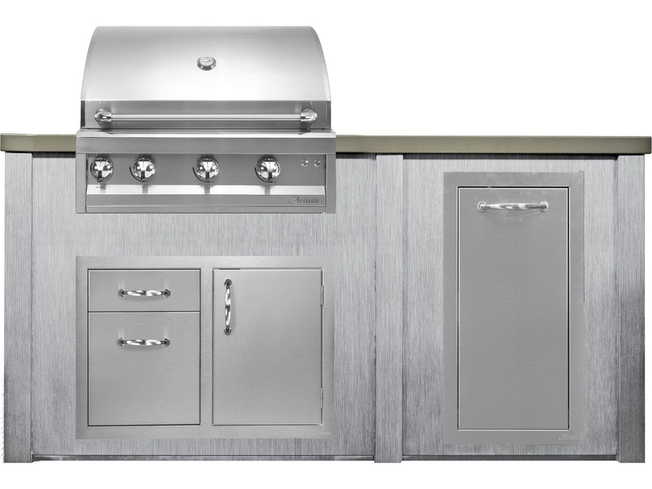 Haven 6 Ft. Outdoor Kitchen Island Harbor Gray w/ Artisan Professional 32-Inch Grill, Access Doors & Trash Center - HART72TRASHHG