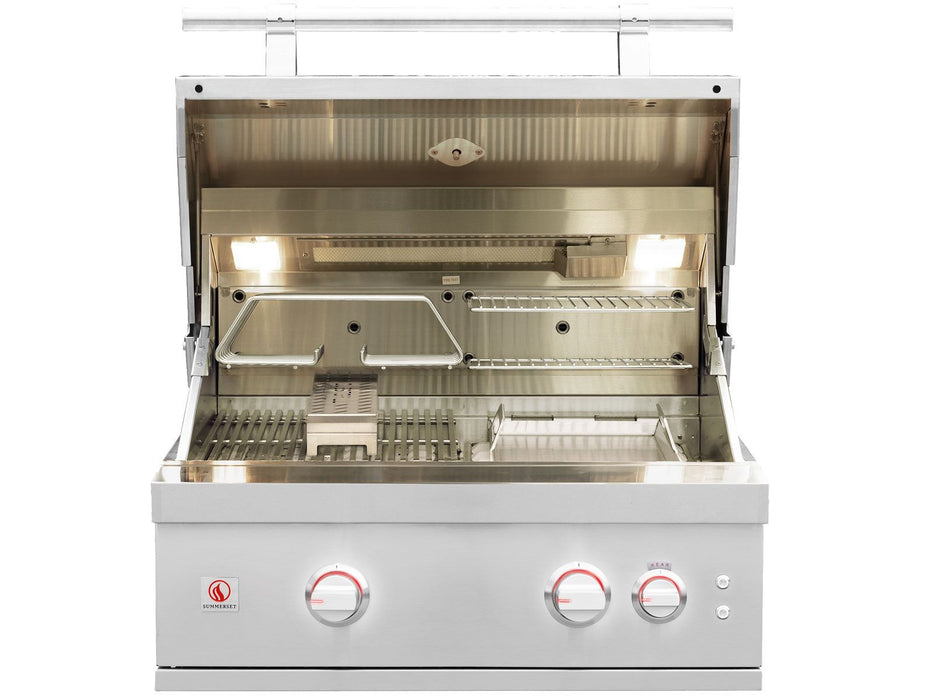 Summerset Quest 30-Inch 2 Burner Freestanding Gas Grill with Rear Infrared Burner, Rotisserie Kit & Drop-In Griddle Plate - QST30+CART-QST30-DC