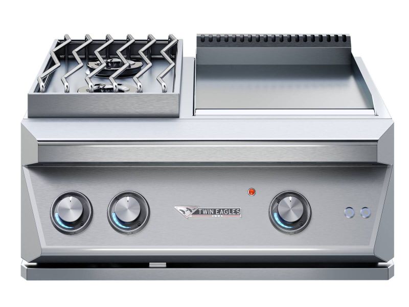 Twin Eagles 30-Inch Built-In Dine & Breakfast Club Gas Double Burners & Teppanyaki Grill Combo