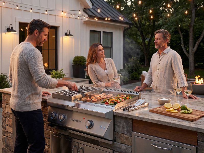 Twin Eagles 30-Inch Built-In Dine & Breakfast Club Gas Double Burners & Teppanyaki Grill Combo