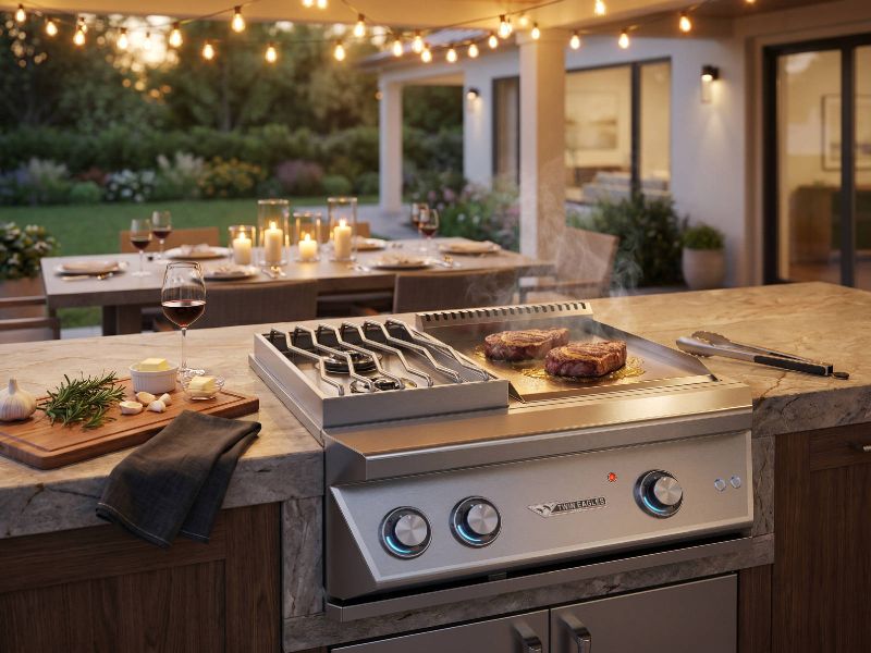 Twin Eagles 30-Inch Built-In Dine & Breakfast Club Gas Double Burners & Teppanyaki Grill Combo