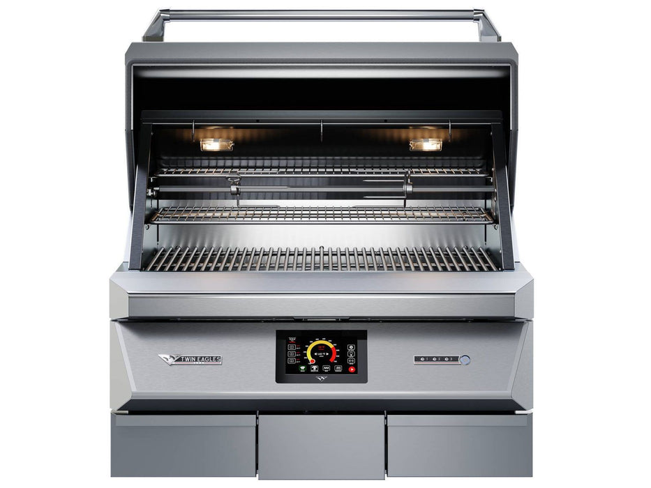 Twin Eagles Wi-Fi Controlled 36-Inch Stainless Steel Pellet Grill and Smoker with Rotisserie On Deluxe Cart