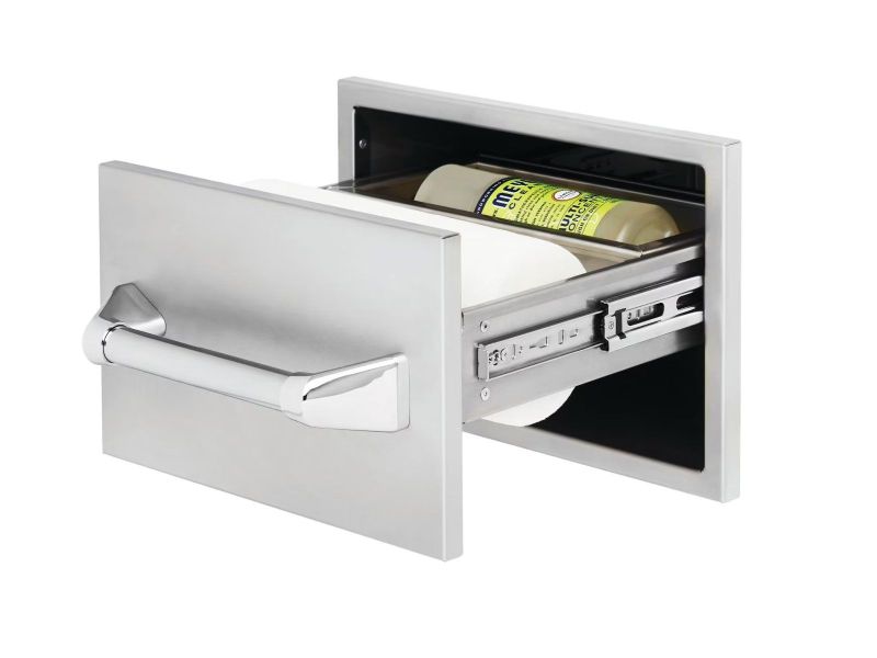 Twin Eagles 15-Inch Built-In Stainless Steel Paper Towel Drawer with Storage Tray
