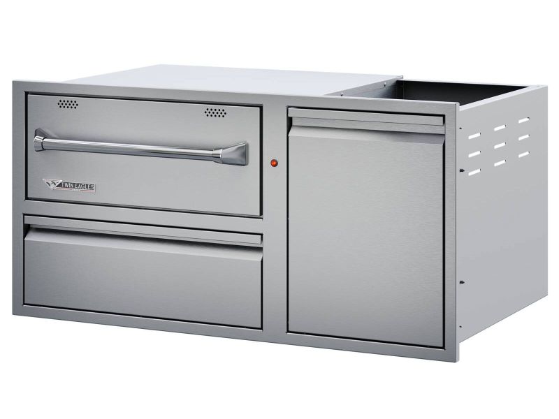 Twin Eagles 42-Inch Built-In 120V Electric Outdoor Warming Drawer with Utility Drawer & Roll-Out Trash/Propane Tank Bin