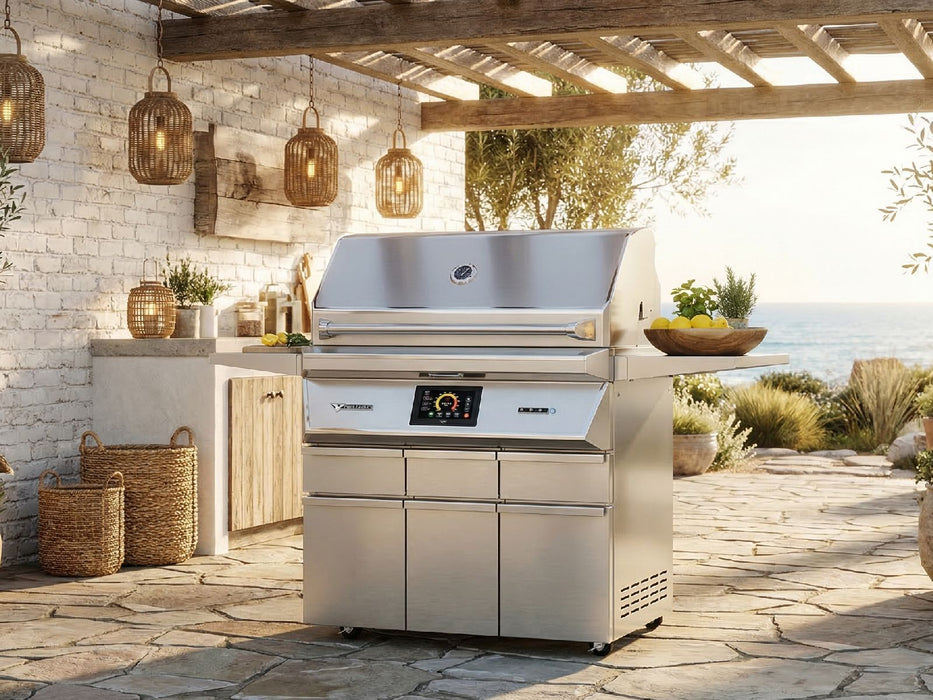 Twin Eagles Wi-Fi Controlled 36-Inch Stainless Steel Pellet Grill and Smoker with Rotisserie On Deluxe Cart