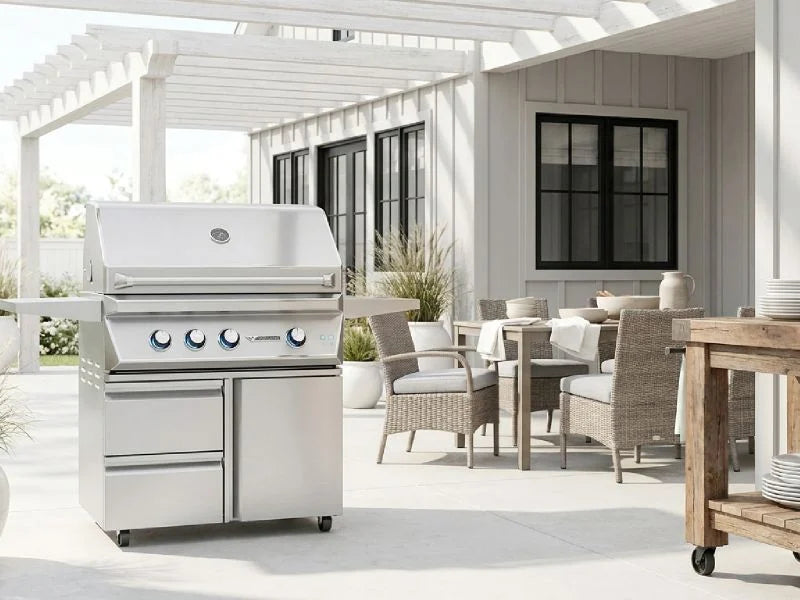 Twin Eagles 36-Inch 3-Burner Gas Grill with Infrared Rotisserie Burner On Deluxe Cart